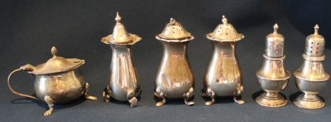 Selection of silver part cruet / condiment sets, 6.77ozt