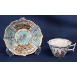 Dresden hand-painted cabinet cup and saucer bearing the Augustus Rex blue under glazed monogram
