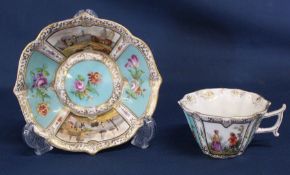 Dresden hand-painted cabinet cup and saucer bearing the Augustus Rex blue under glazed monogram