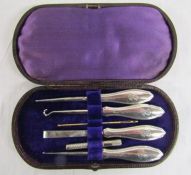 Edwardian cased silver sewing kit London 1909