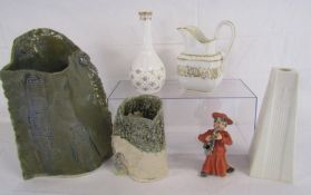 Collection of items to include Potsmith's pottery vases, Belleek candlestick holder, Spode posy vase