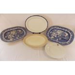 Collection of meat plates including Bristol 'Poutney' and blue and white (1 damaged), also