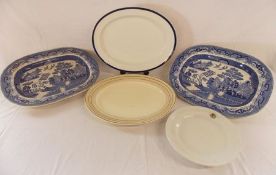 Collection of meat plates including Bristol 'Poutney' and blue and white (1 damaged), also
