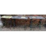 3 treadle sewing machine bases made into garden tables