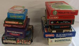 Collection of board games including Cluedo, Scrabble, Downfall etc