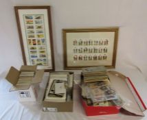 Large quantity of postcards, cigarette and tea cards including 2 framed sets