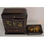 Oriental lacquered jewellery cabinet & a lacquered box