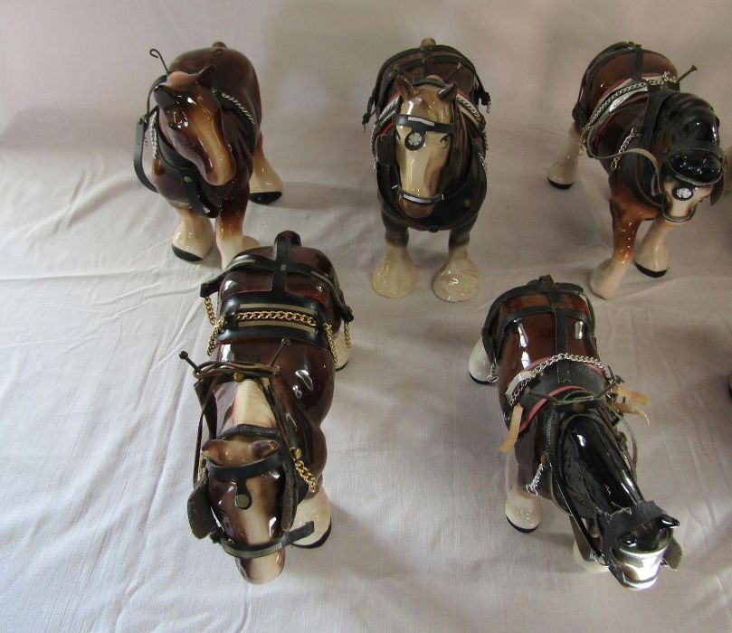 9 large ceramic working horses with harnesses - Image 2 of 4