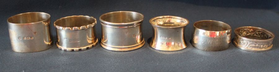 6 silver napkin rings, various dates, 4.63ozt