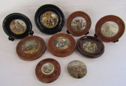 8 mounted pot lids and one loose to include - The Trooper, The Enthusiast, a Horse Race, etc