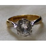 22ct white gold ring set with possibly white sapphire solitaire, 1.00ct, size I, 3.3g