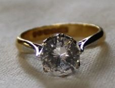 22ct white gold ring set with possibly white sapphire solitaire, 1.00ct, size I, 3.3g