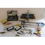 Quantity of tools, including socket set, screwdrivers, clamps etc