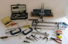 Quantity of tools, including socket set, screwdrivers, clamps etc
