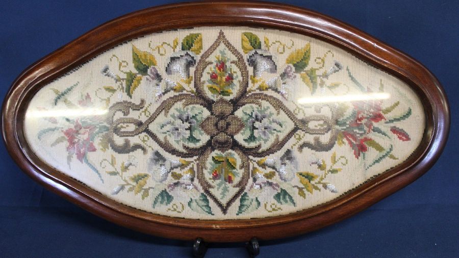 Victorian needlepoint and beadwork teapot stand and small framed needlepoint scene - Image 3 of 4