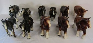 11 large ceramic working horses, including some with harnesses