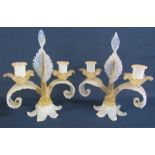 Pair Italian opal art glass candle holders (one showing signs of repair)