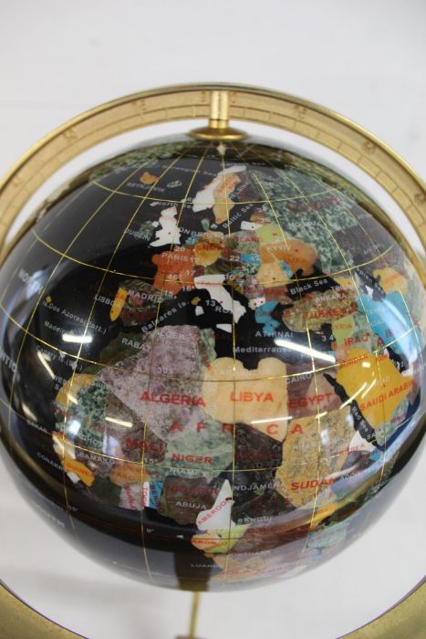 Semi precious stones World globe on brass stand approx. 36cm tall - Image 2 of 3