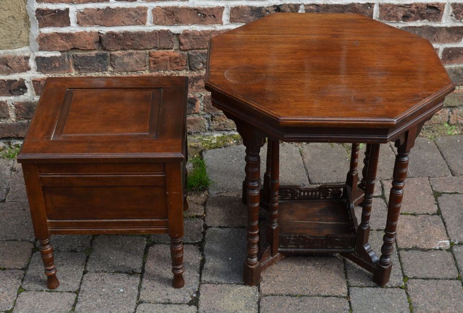 Victorian mahogany octagonal occasional table and small cabinet on legs