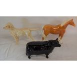 Beswick Palomino pony, Beswick Aberdeen Angus bull & a ceramic labrador