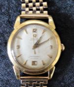 18ct gold case 1950 Omega Seamaster Calendar gents wristwatch with automatic movement & 9ct gold