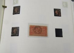 Stamp album with various World stamps, including the £5 Orange (possible facsimile) and Penny