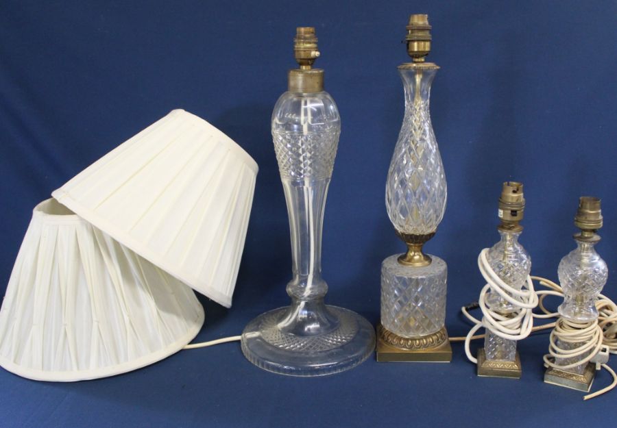 2 large cut glass table lamps & pair of small cut glass table lamps