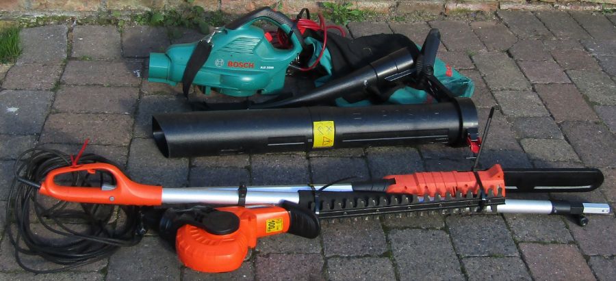 Bosch ALS 2500 electric garden blower and vacuum and Eskde pole saw and hedge trimmer