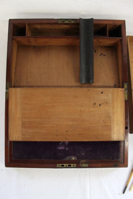 19th century wooden writing slope with inlaid brass trims (no key)  approx. 41cm x 24.5cm x 15.5cm - Image 3 of 8