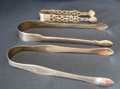 2 Georgian silver sugar tongs, Paul & Ann Bateman, London 1797 & 1811 and one other pair of silver