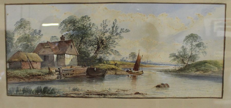 Framed watercolour "On the Yorkshire Ouse" by W H Earp 81cm x 50.5cm