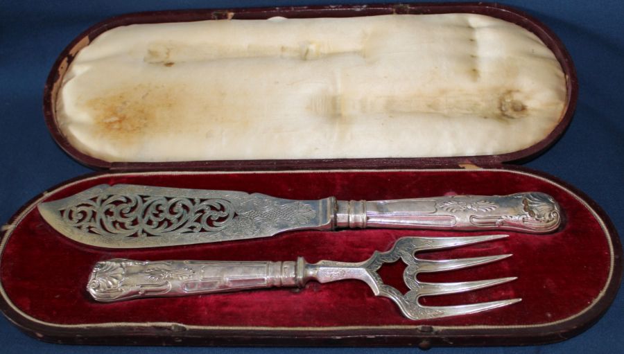 16 Victorian silver handled knives (& 3 others) & cased set of matching fish servers, maker TS - Image 4 of 4