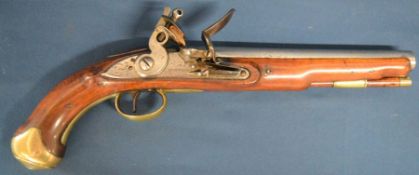 Early 19th century Harrison flintlock pistol stamped 1802. Total length 40cm barrel length 23cm