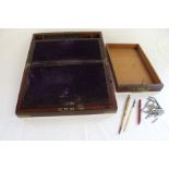 19th century wooden writing slope with inlaid brass trims (no key)  approx. 41cm x 24.5cm x 15.5cm