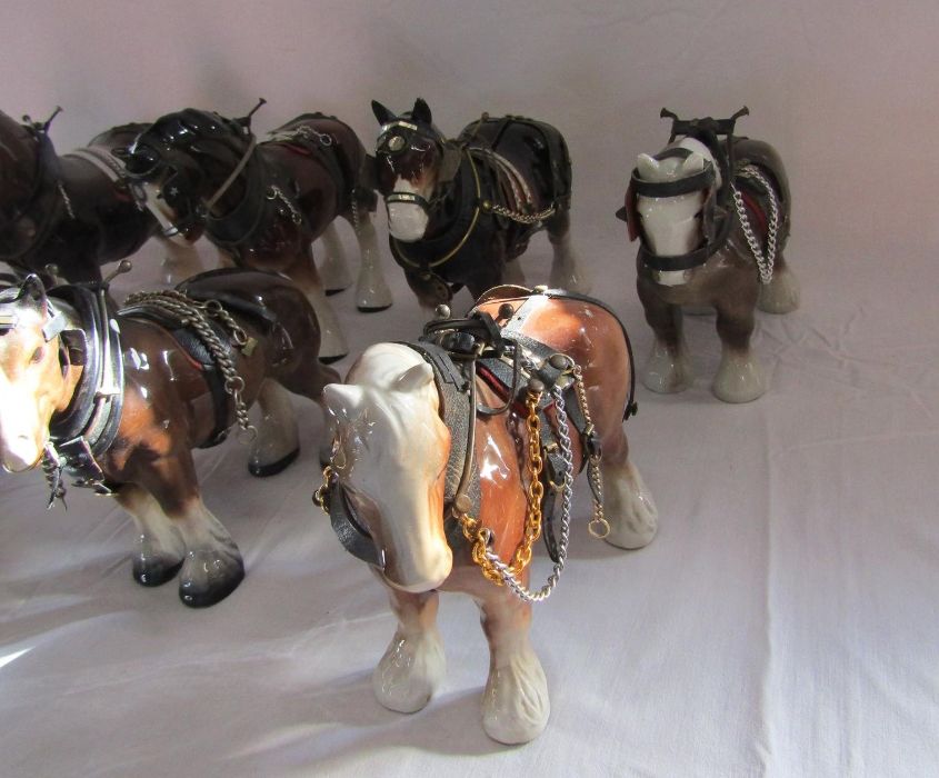 9 large ceramic working horses with harnesses - Image 4 of 4