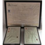 Large framed indenture relating to land on Newmarket, Louth and two other framed indentures relating