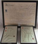 Large framed indenture relating to land on Newmarket, Louth and two other framed indentures relating