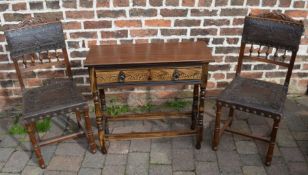 Oak side table and a pair of Victorian chairs