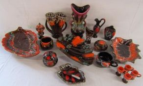 Vallauris French pottery ware including large plates, holly leaf plate, pots cups and saucers