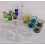 Collection of glassware to include coloured glass and Webb crystal brandy glasses