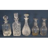 Selection of glass decanters including Edinburgh Crystal & two 19th century faceted decanters