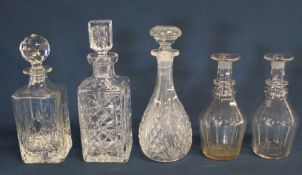 Selection of glass decanters including Edinburgh Crystal & two 19th century faceted decanters