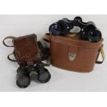 'The Lynx' Lawrence & Mayo binoculars for night marching in leather case (missing compass) and a