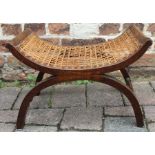 JAS Shoolbred wicker X frame stool with label to underside, 48 x 32 x 30cm