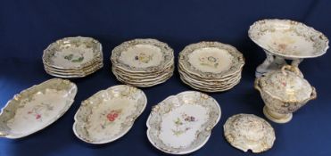 Early 19th century Crown Derby gilt part dinner service with hand painted botanical  decoration (