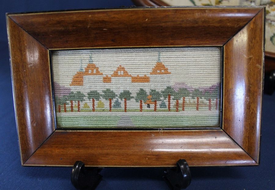 Victorian needlepoint and beadwork teapot stand and small framed needlepoint scene - Image 2 of 4