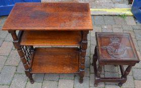 Side table/shelf and a small occasional table with carved RAF emblem