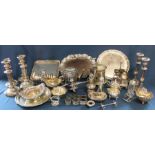 Selection of silver plate including candlesticks