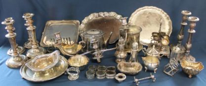 Selection of silver plate including candlesticks