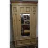 Mirror front pine wardrobe, H205 x W116 x D49cm